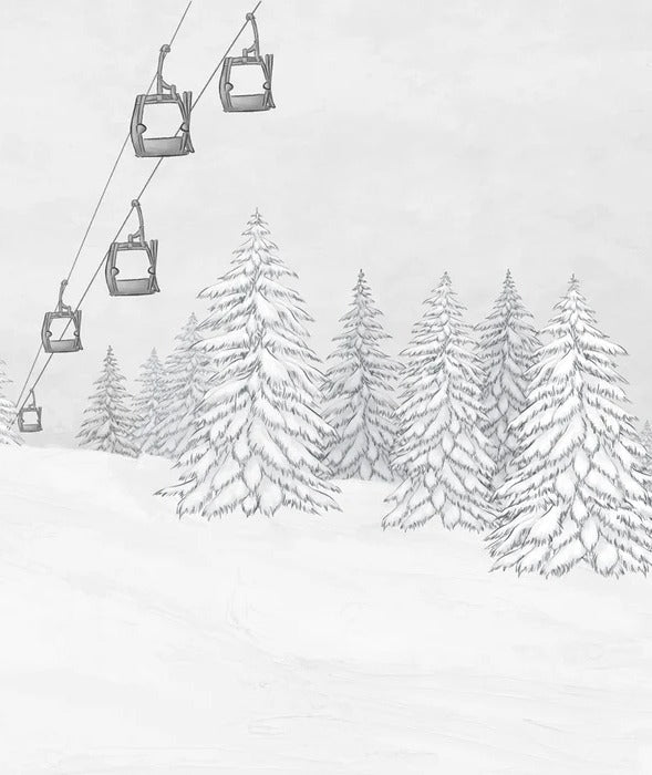 Carta da parati in bianco e nero per gondola di montagna