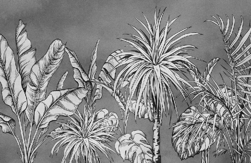 Papel pintado selva en blanco y negro