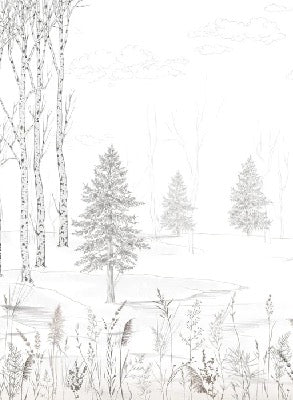 Papel pintado Bosque de árboles en blanco y negro