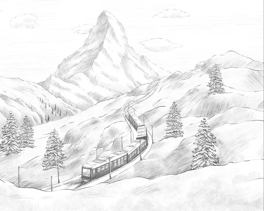 Papier peint panoramique Mont Cervin noir et blanc, XXL, tendance