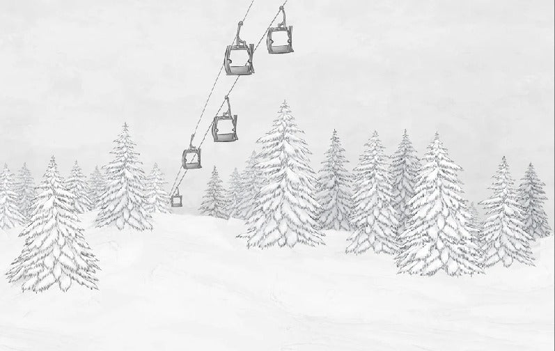 Carta da parati in bianco e nero per gondola di montagna