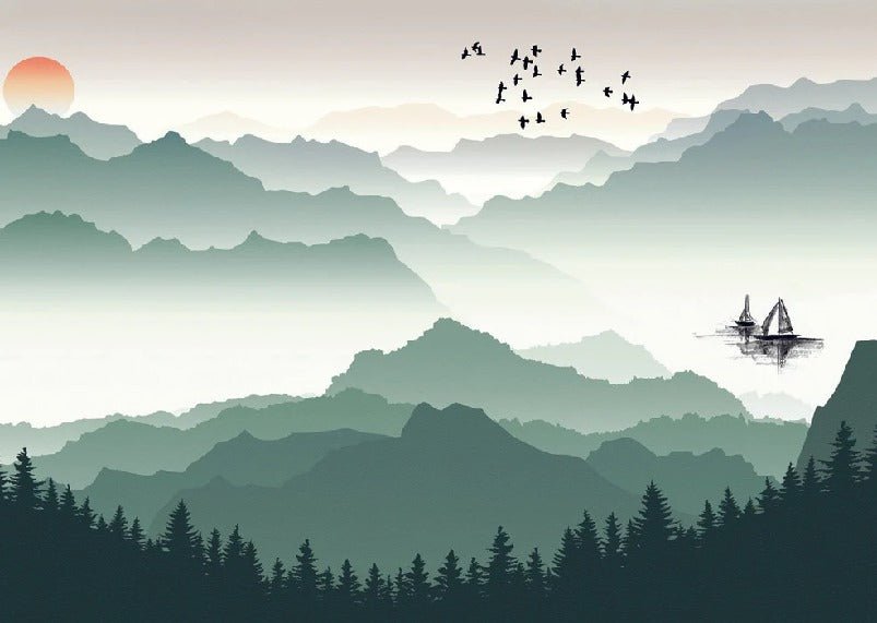 Mountain and sail on lake wallpaper