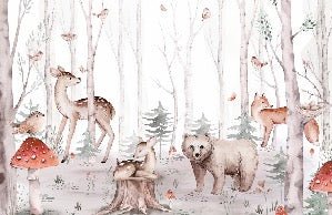 Children's watercolor wallpaper forest animals