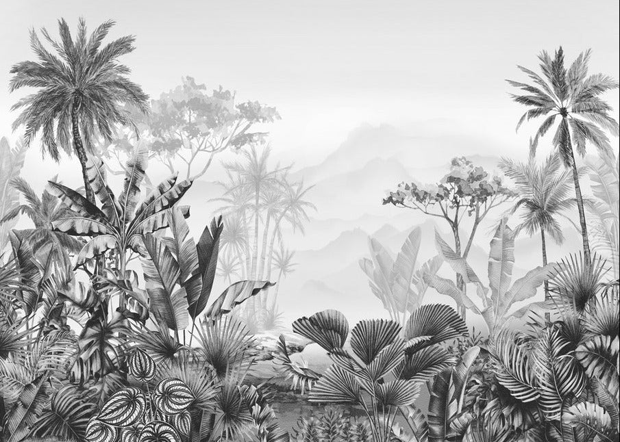 Papier peint tendance tropical noir et blanc