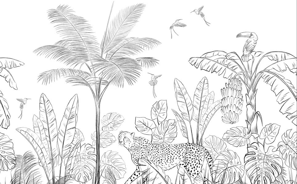 Black and white leopard jungle wallpaper