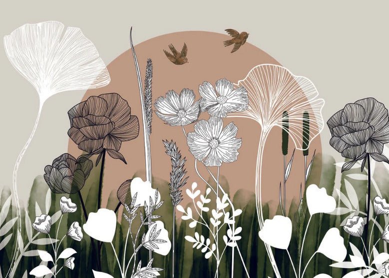 Carta da parati panoramica con illustrazione floreale