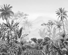 Papel pintado tropical en blanco y negro