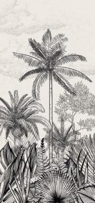 Carta da parati con patrimonio tropicale in bianco e nero