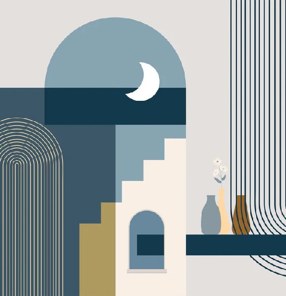 Papier peint arche bleu graphique