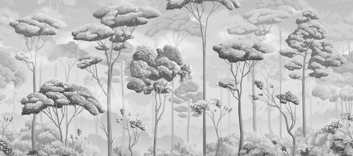 Papier peint panoramique pinèdes noir et blanc, XXL, tendance