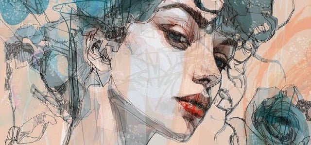 Papier peint visage féminin blue rose, XXL, tendance