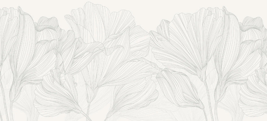 Papier peint panoramique gris et blanc valse des fleurs, XXL, tendance
