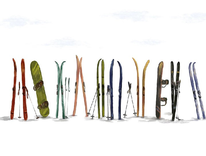 Papier peint panoramique skis colorés