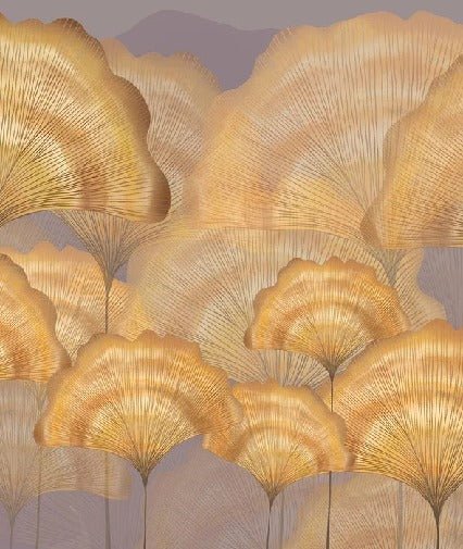 Papel pintado ocre ginkgo contemporáneo