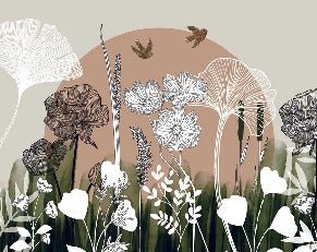 Carta da parati panoramica con illustrazione floreale