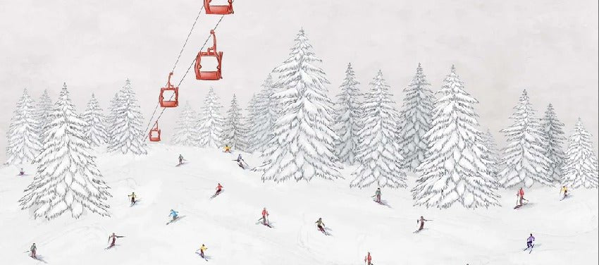 Papier peint télécabine skieurs colorés, XXL, tendance