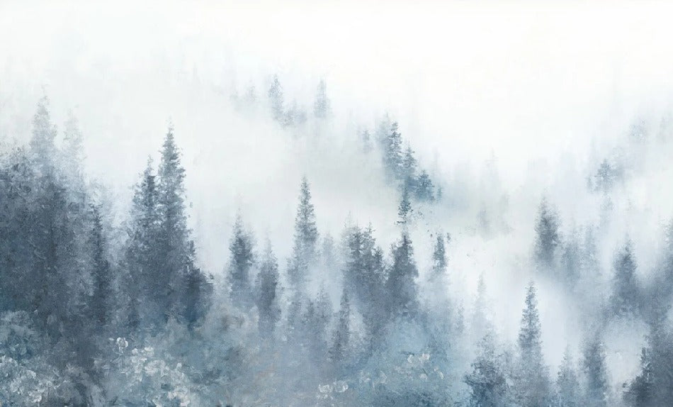 Tapete Tanne Nebel blau Aquarell