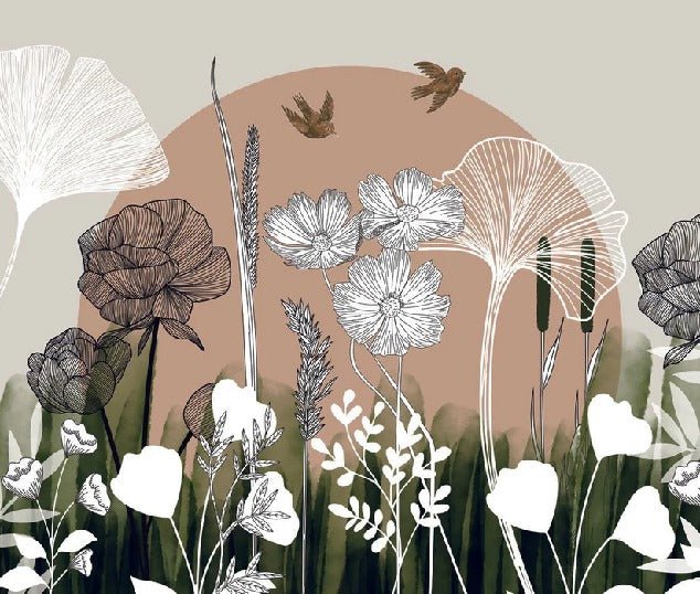 Papier peint panoramique illustration florale, XXL, tendance