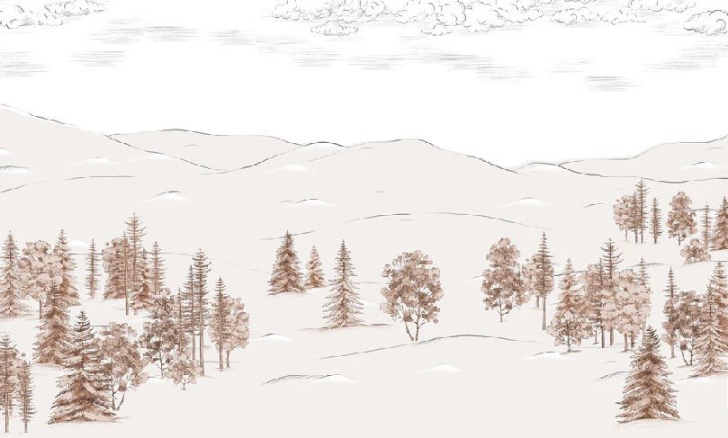 Papier peint esquisse de Cimes sépia, XXL, tendance