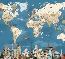 Papier peint carte monde Monument World, XXL, tendance