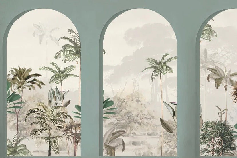 Papier peint arches luxuriantes vert