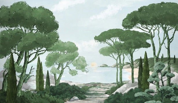 Papier peint balade dans les calanques vert, XXL, tendance