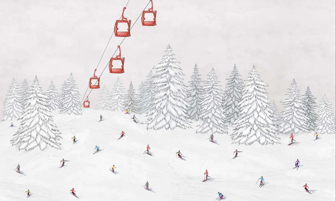 Papier peint télécabine skieurs colorés, XXL, tendance