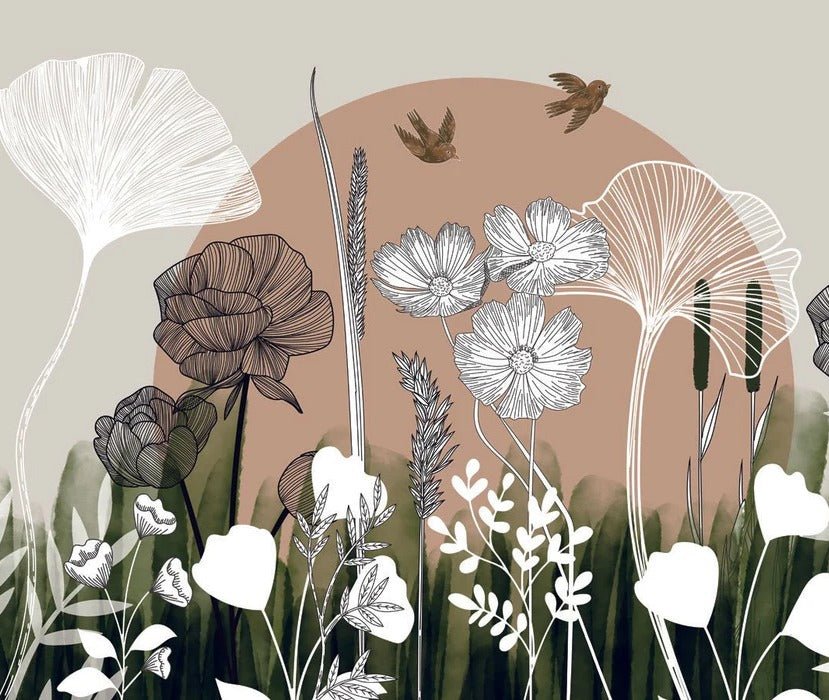Carta da parati panoramica con illustrazione floreale