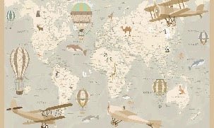 Papel pintado infantil mapa del mundo aviador