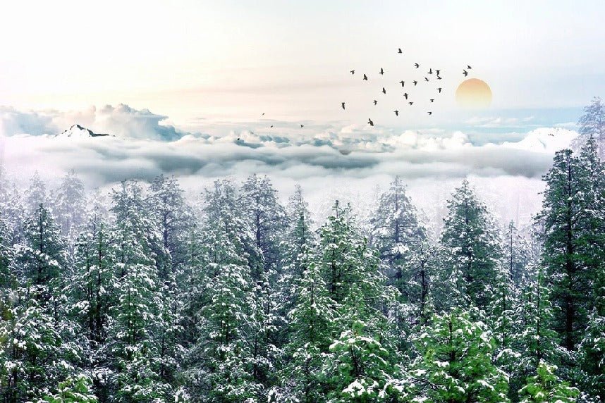 Carta da parati panoramica in tessuto non tessuto foresta di neve