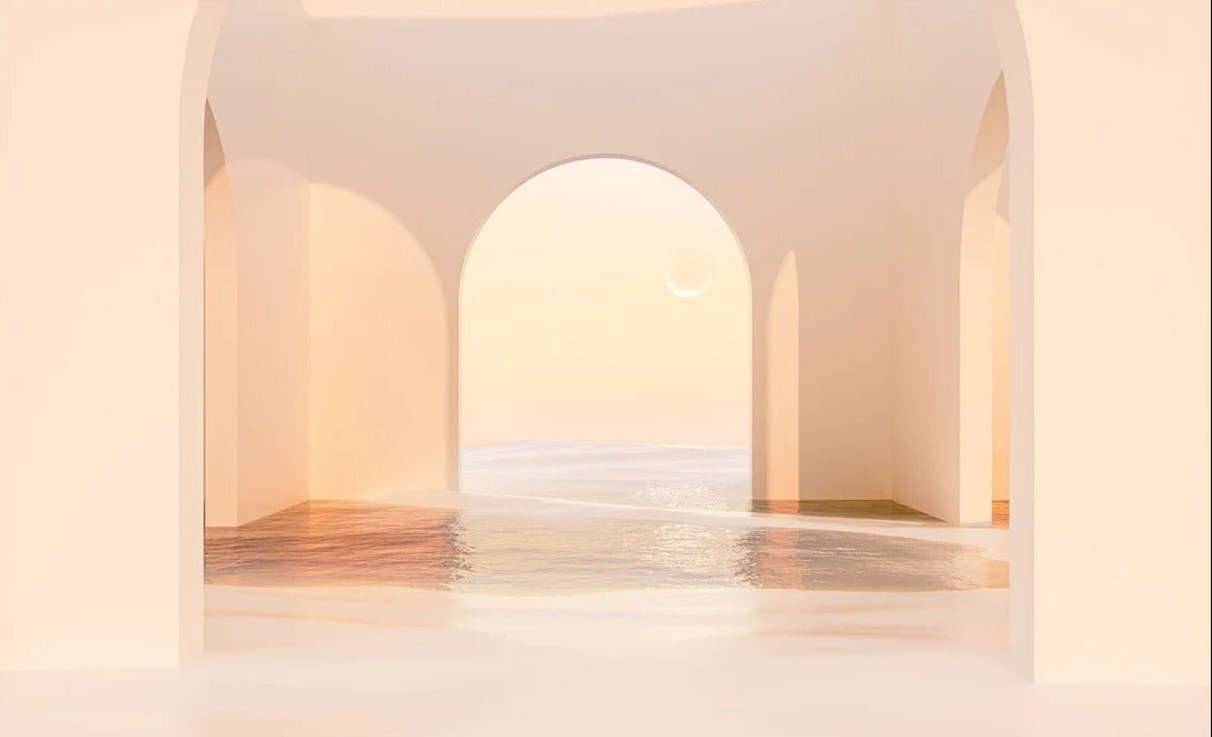 Carta da parati panoramica con arco al tramonto