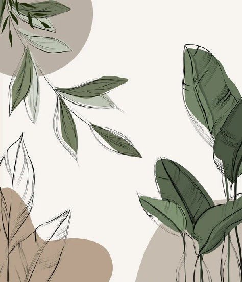 Papier peint panoramique végétal graphique taupe, XXL, tendance