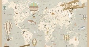 Carta da parati per bambini mappa del mondo aviatore