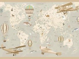Children's wallpaper map of the world aviator