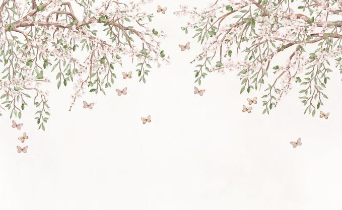 Papier peint papillons et fleurs