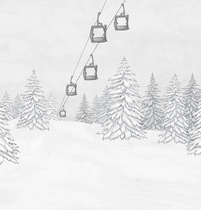 Carta da parati in bianco e nero per gondola di montagna