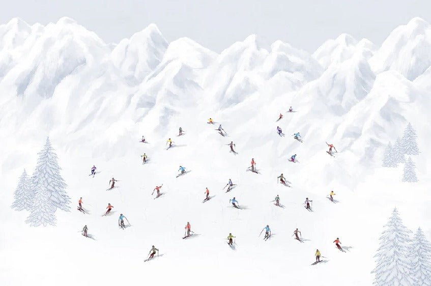 Colorful mountain skiers wallpaper