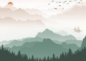 Papier peint montagne dans brume terracotta
