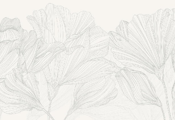 Panoramic wallpaper grey and white waltz of flowers