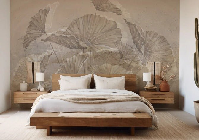 Papier peint panoramique lotus sepia, XXL, tendance