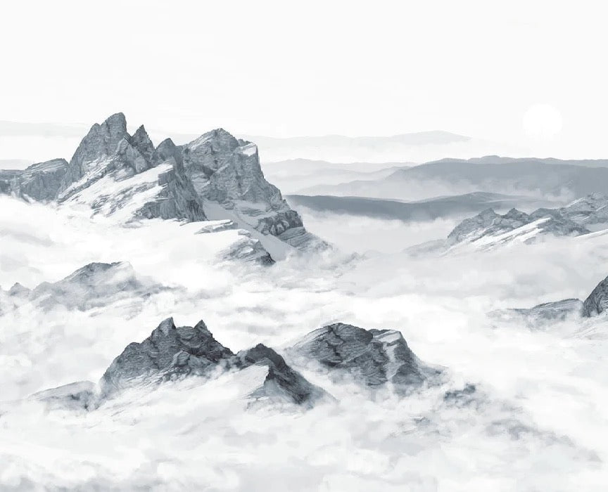 Papier peint panoramique montagne bleu