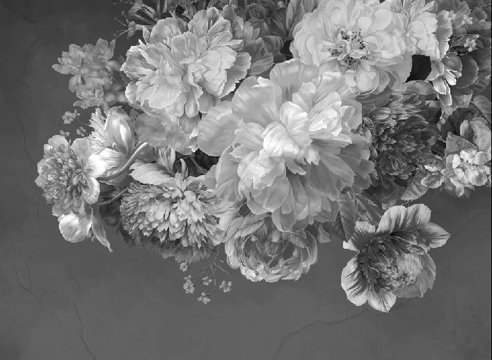 Tapete Pfingstrosenblüte schwarz und weiß