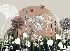 Carta da parati panoramica con illustrazione floreale