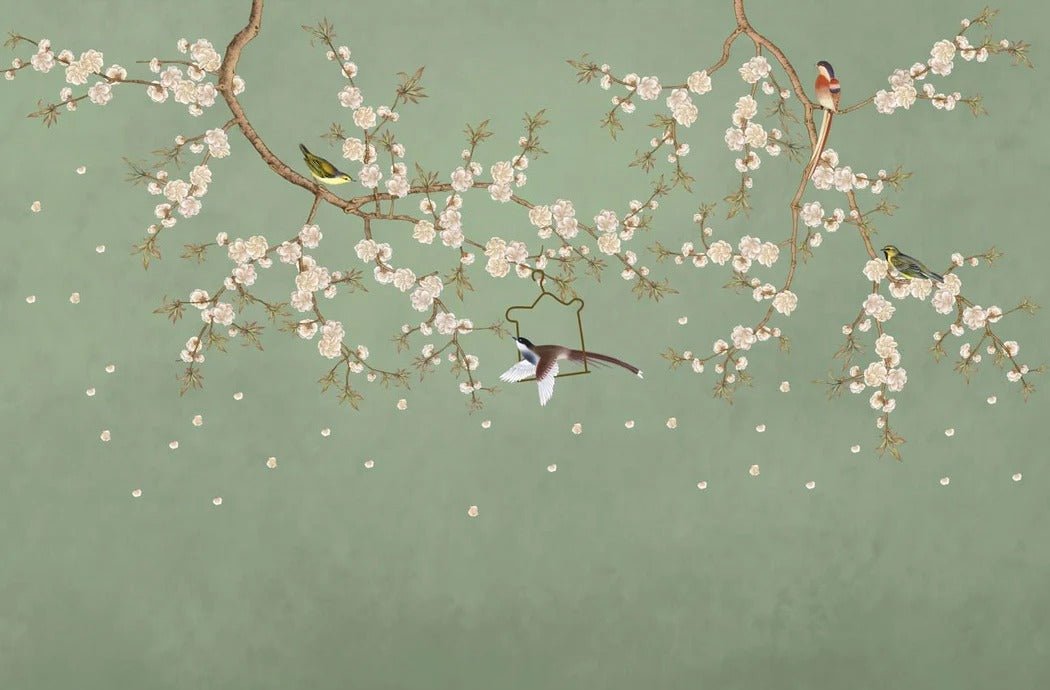 Papier peint sakura zen vert