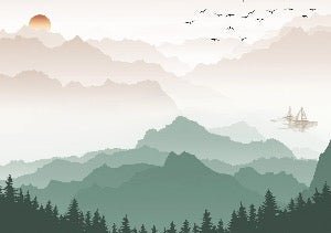 Papier peint montagne dans brume terracotta