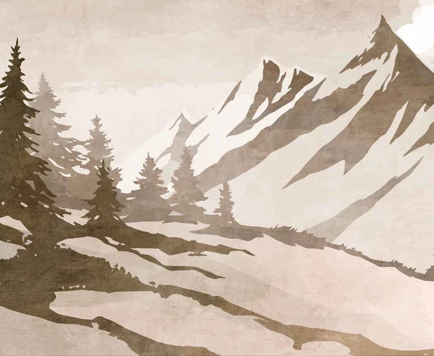 Papier peint sapin et montagne vintage sépia, XXL, tendance