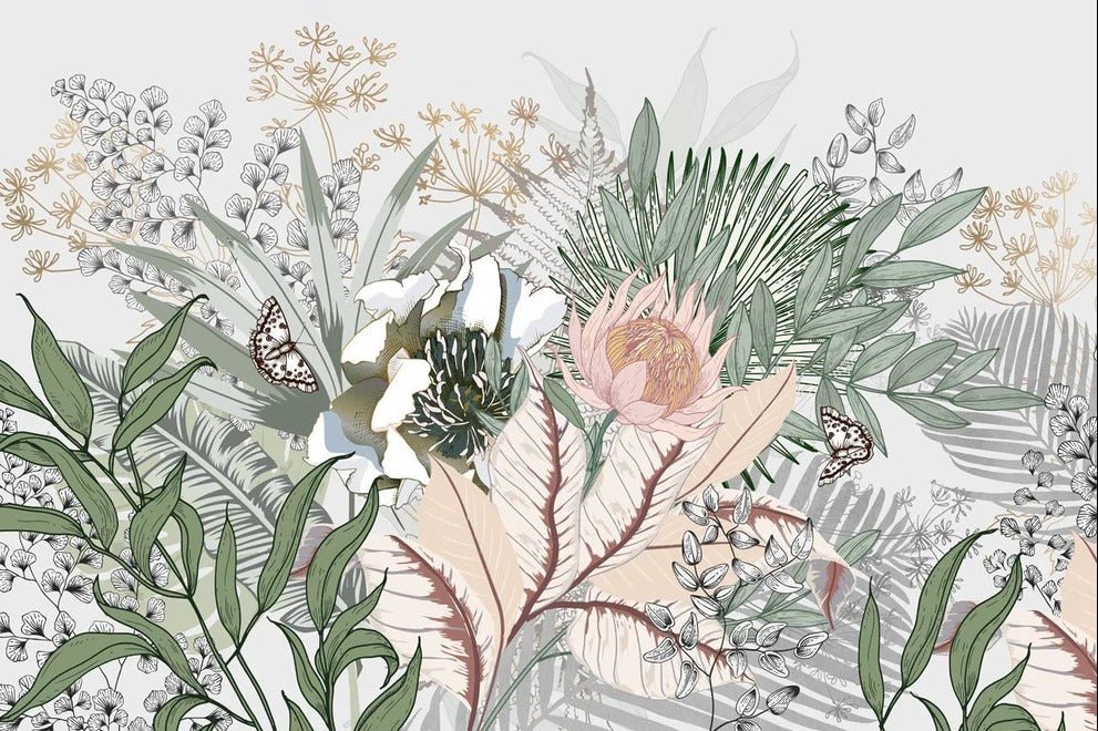Panoramic floral botanic wallpaper