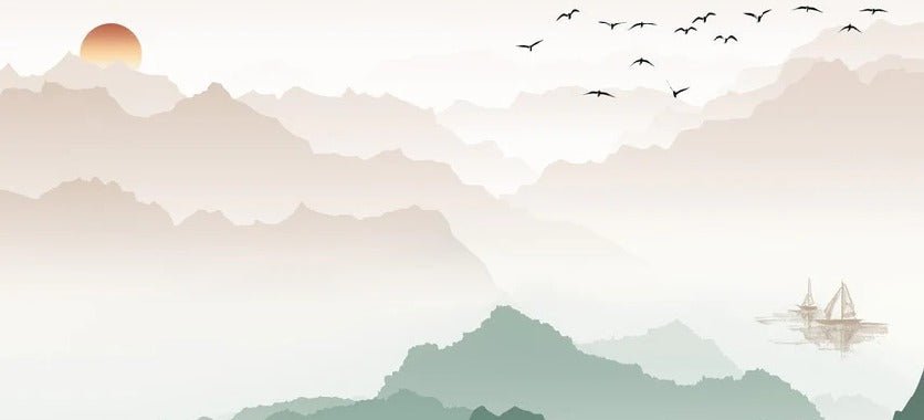 Papier peint montagne dans brume terracotta