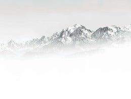 Papel pintado blanco y negro Mont Blanc en la niebla
