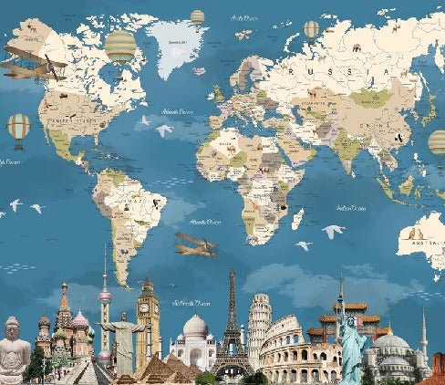Papier peint carte monde Monument World, XXL, tendance
